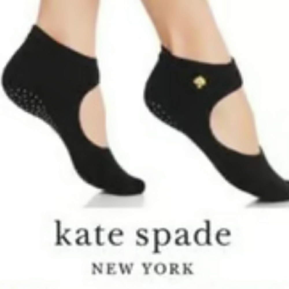 Kate Spade New York 2 PK Socks Black Gold Spade 43KK182538TD-BLK No Show NWT